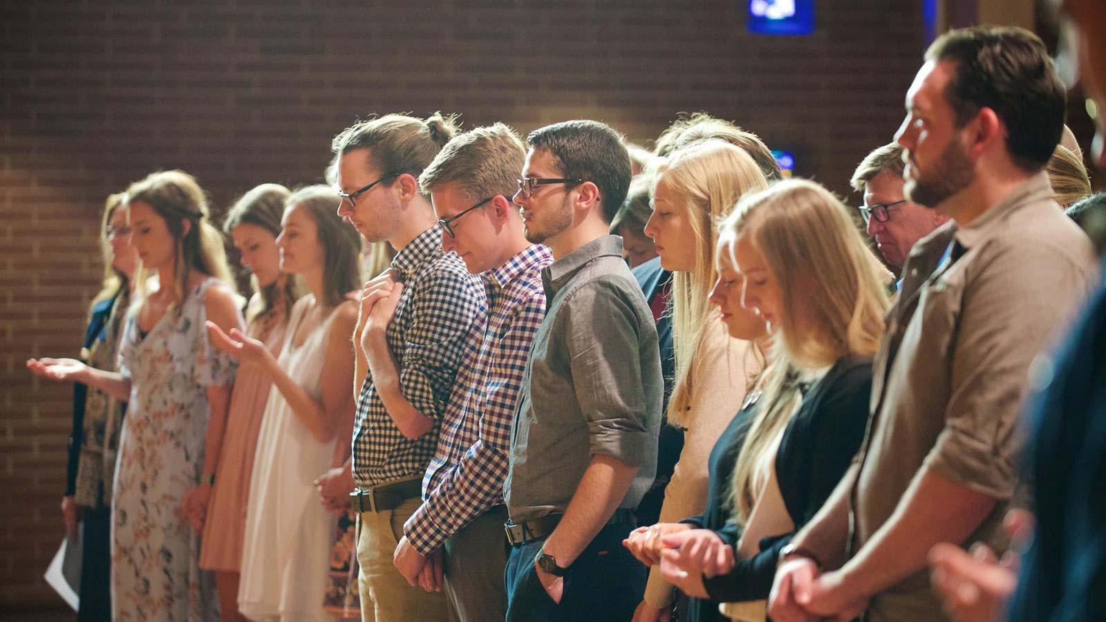 Students in a worship service